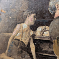 Antique 19th c. Bohemian Overpainted Lithograph on Board