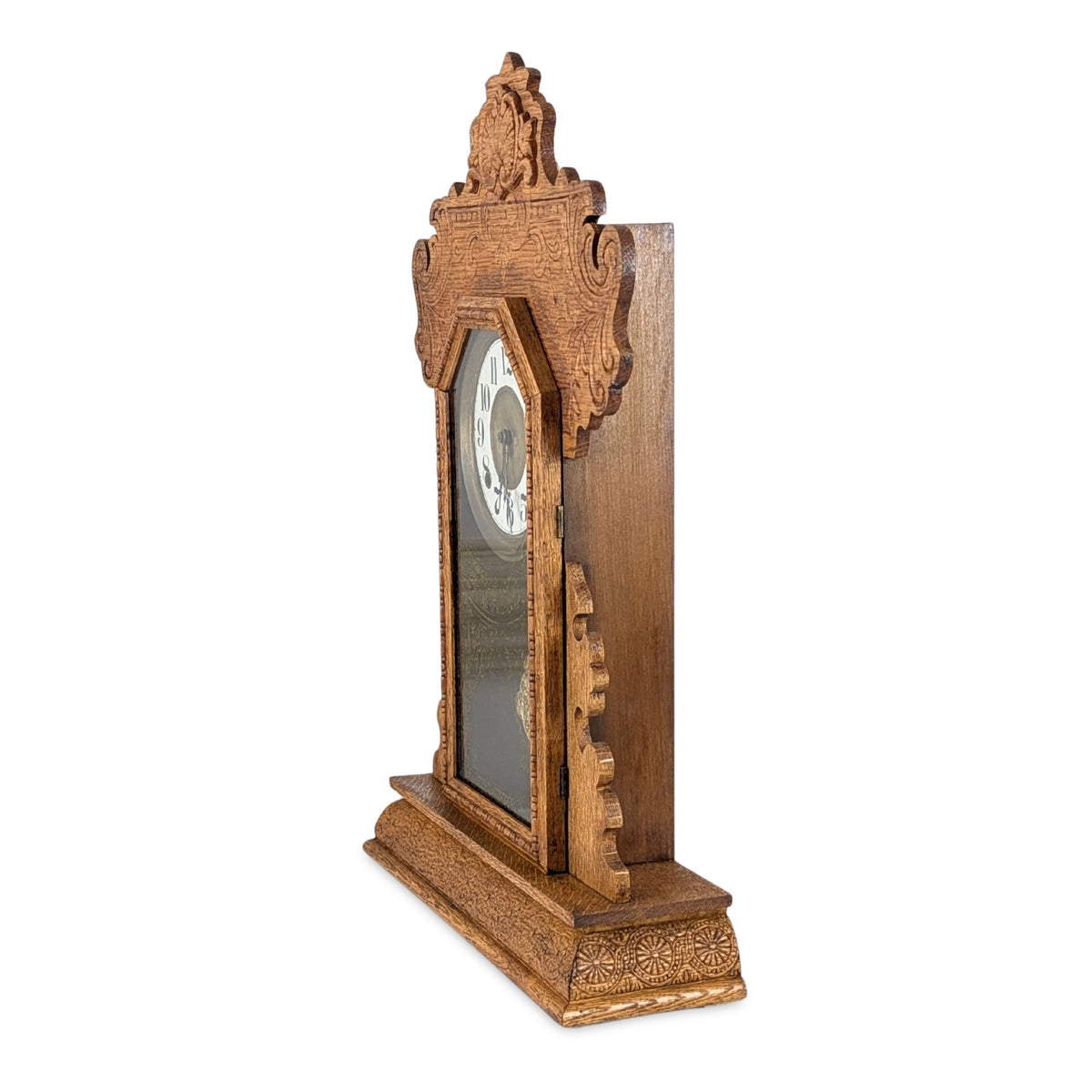 Antique E. Ingraham "Minerva" Oak Gingerbread Mantel Clock – Working Perfectly