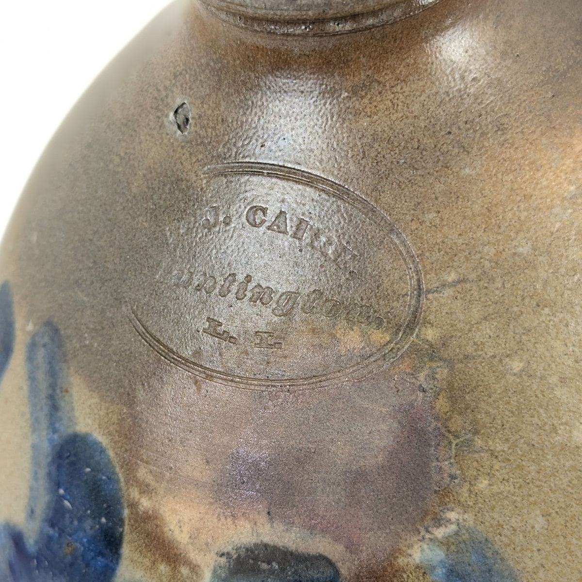 Antique J. CATRE Huntingdon PA 1 Gal Stoneware Ovoid Jug, Cobalt, c. 1840