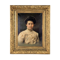Antique Late Victorian / Edwardian Portrait Painting in Ornate Gilded Frame