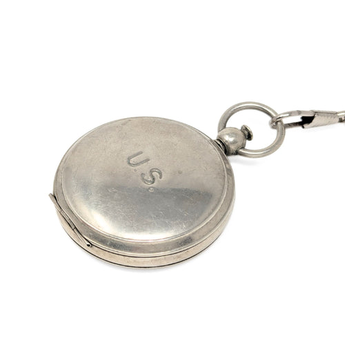 WWII 1941 US Army Wittnauer Watch Style Brass Pocket Compass W/ Chain