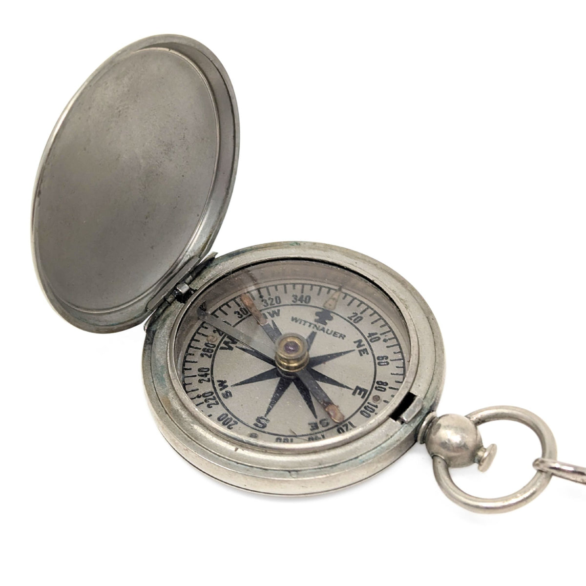 WWII 1941 US Army Wittnauer Watch Style Brass Pocket Compass W/ Chain