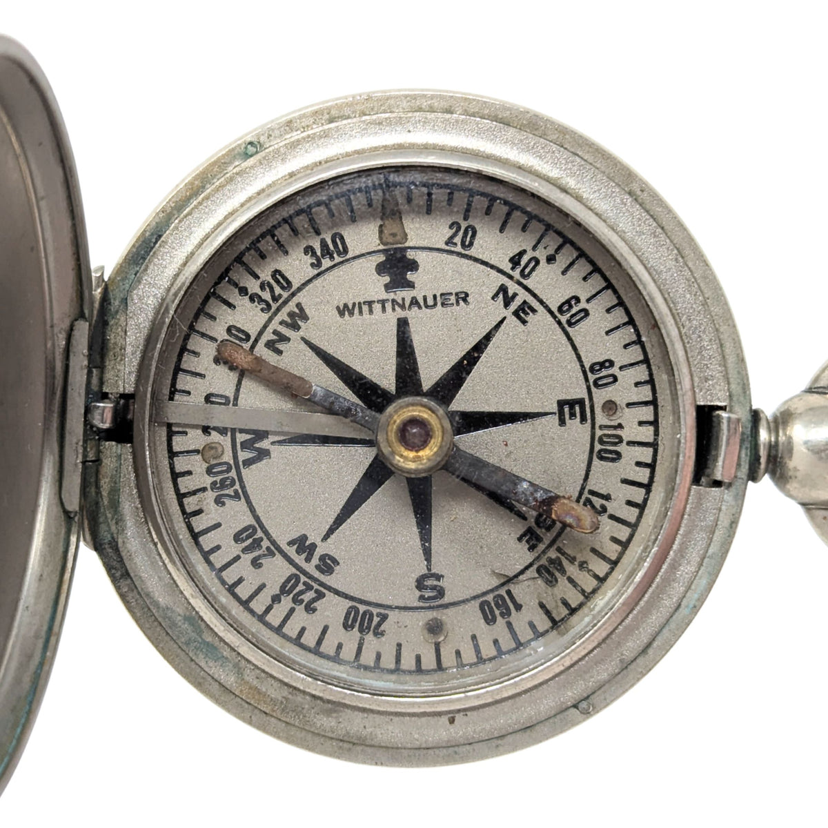 WWII 1941 US Army Wittnauer Watch Style Brass Pocket Compass W/ Chain