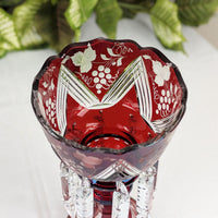 Mid-Century West German Ruby Cut-to-Clear Glass Mantle Luster W/ Crystal Prisms