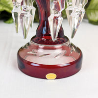 Mid-Century West German Ruby Cut-to-Clear Glass Mantle Luster W/ Crystal Prisms