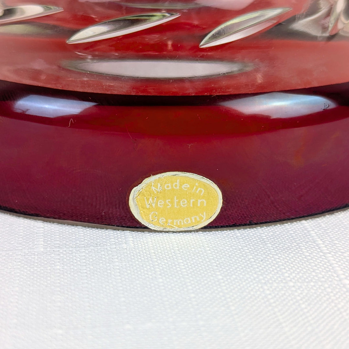 Mid-Century West German Ruby Cut-to-Clear Glass Mantle Luster W/ Crystal Prisms