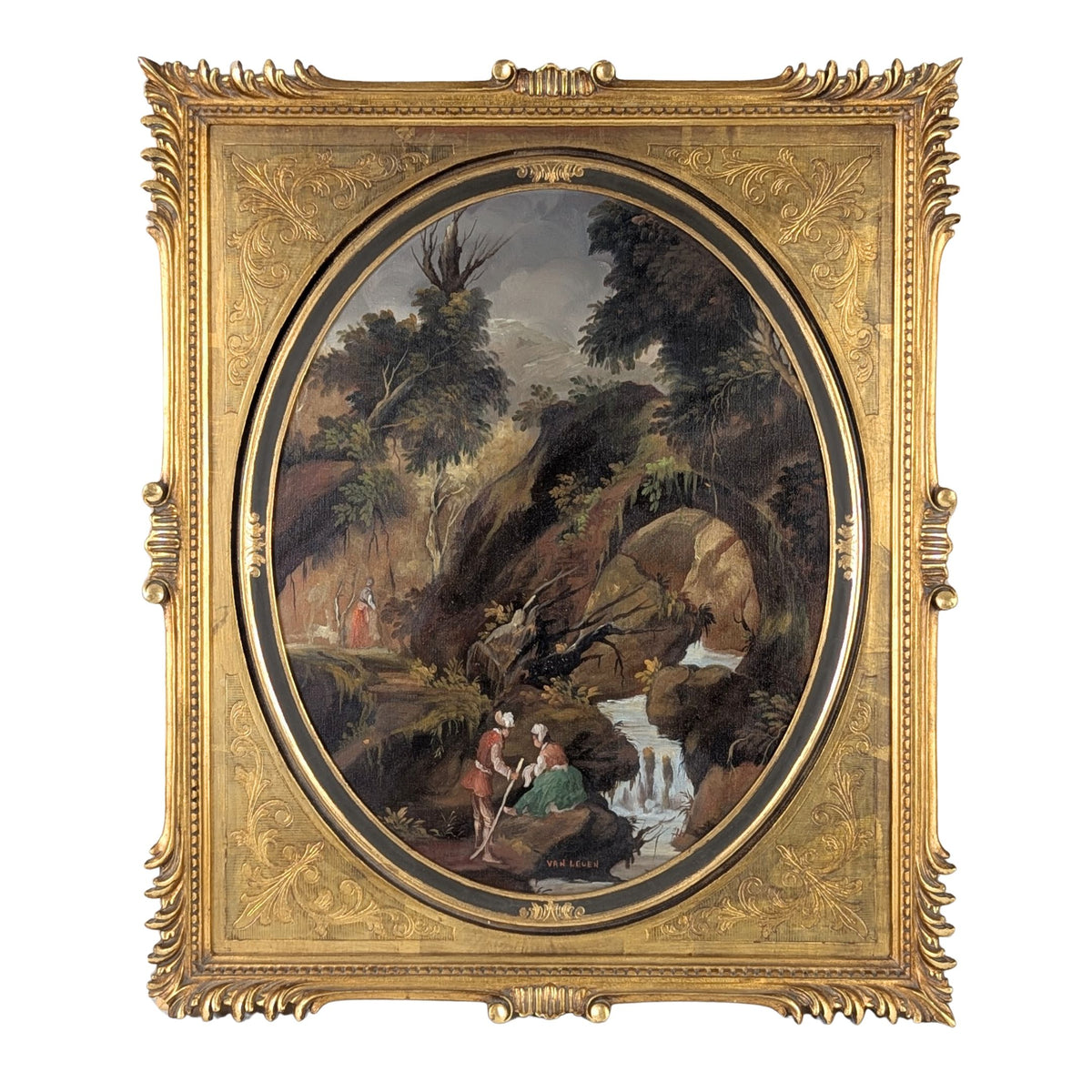 Pair of Framed Italianate Classical Landscape Oil Paintings, Signed Van Leuen
