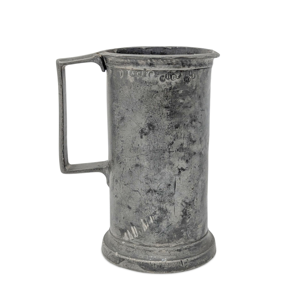 Antique 19th c. French Pewter 1 Litre Tankard, Amiens Hallmarked, 7 1/8"