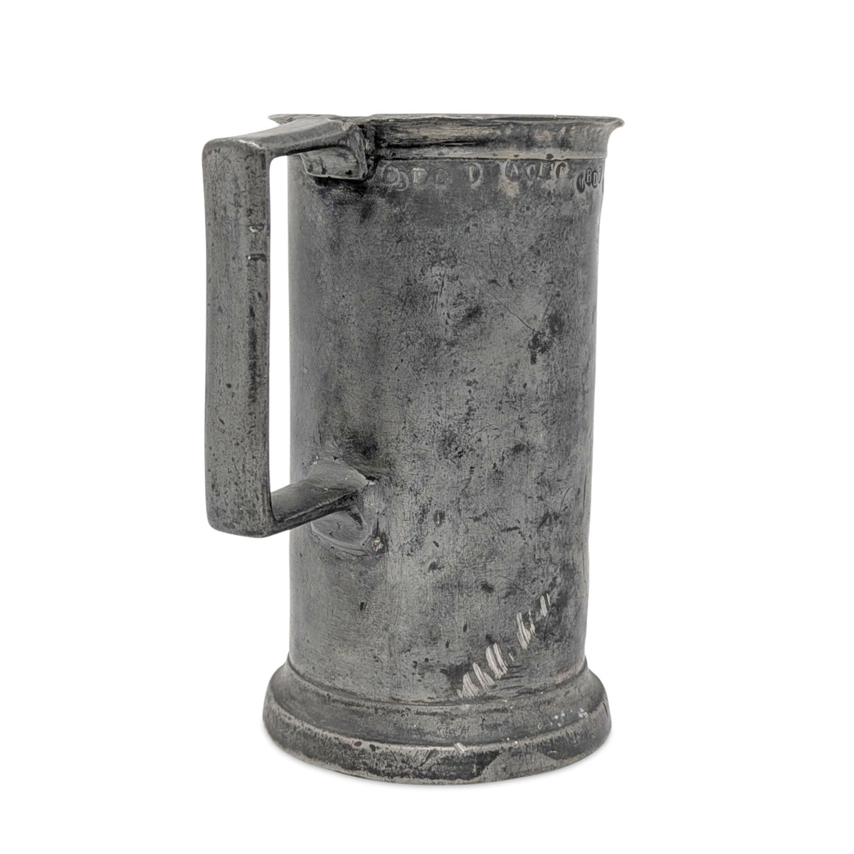Antique 19th c. French Pewter 1 Litre Tankard, Amiens Hallmarked, 7 1/8"