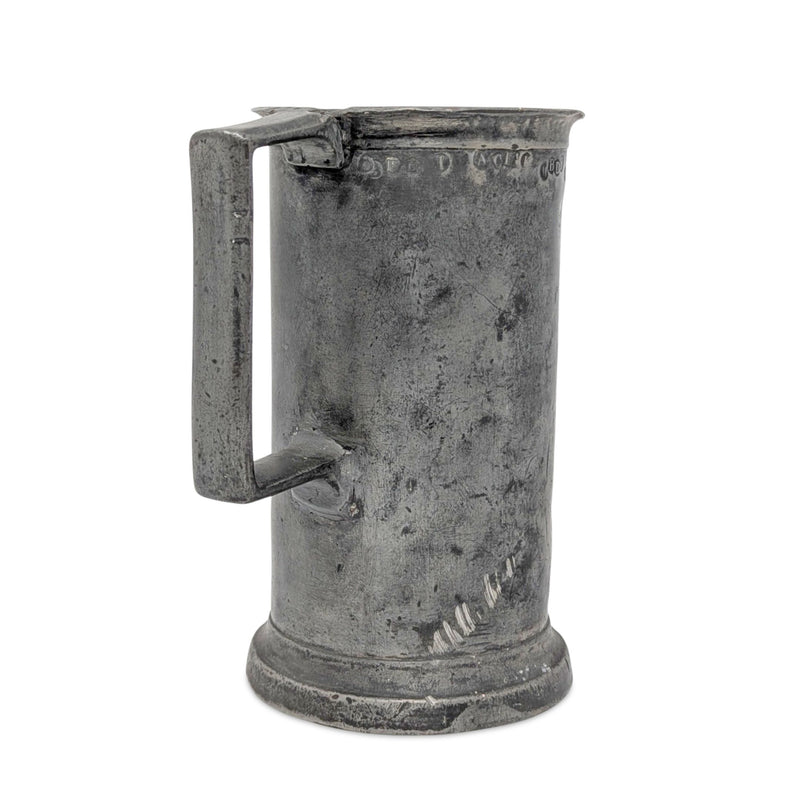 Antique 19th c. French Pewter 1 Litre Tankard, Amiens Hallmarked, 7 1/8"