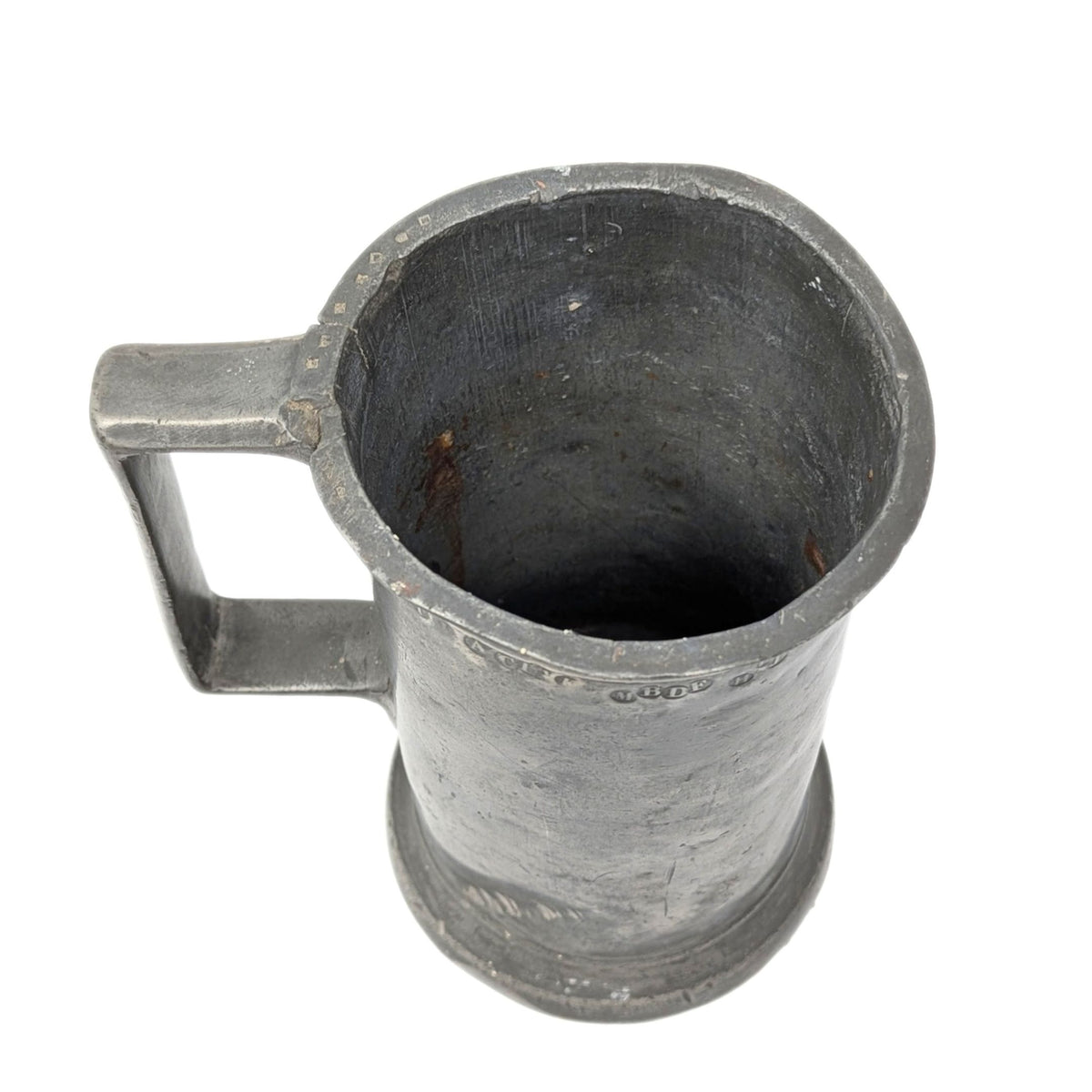 Antique 19th c. French Pewter 1 Litre Tankard, Amiens Hallmarked, 7 1/8"