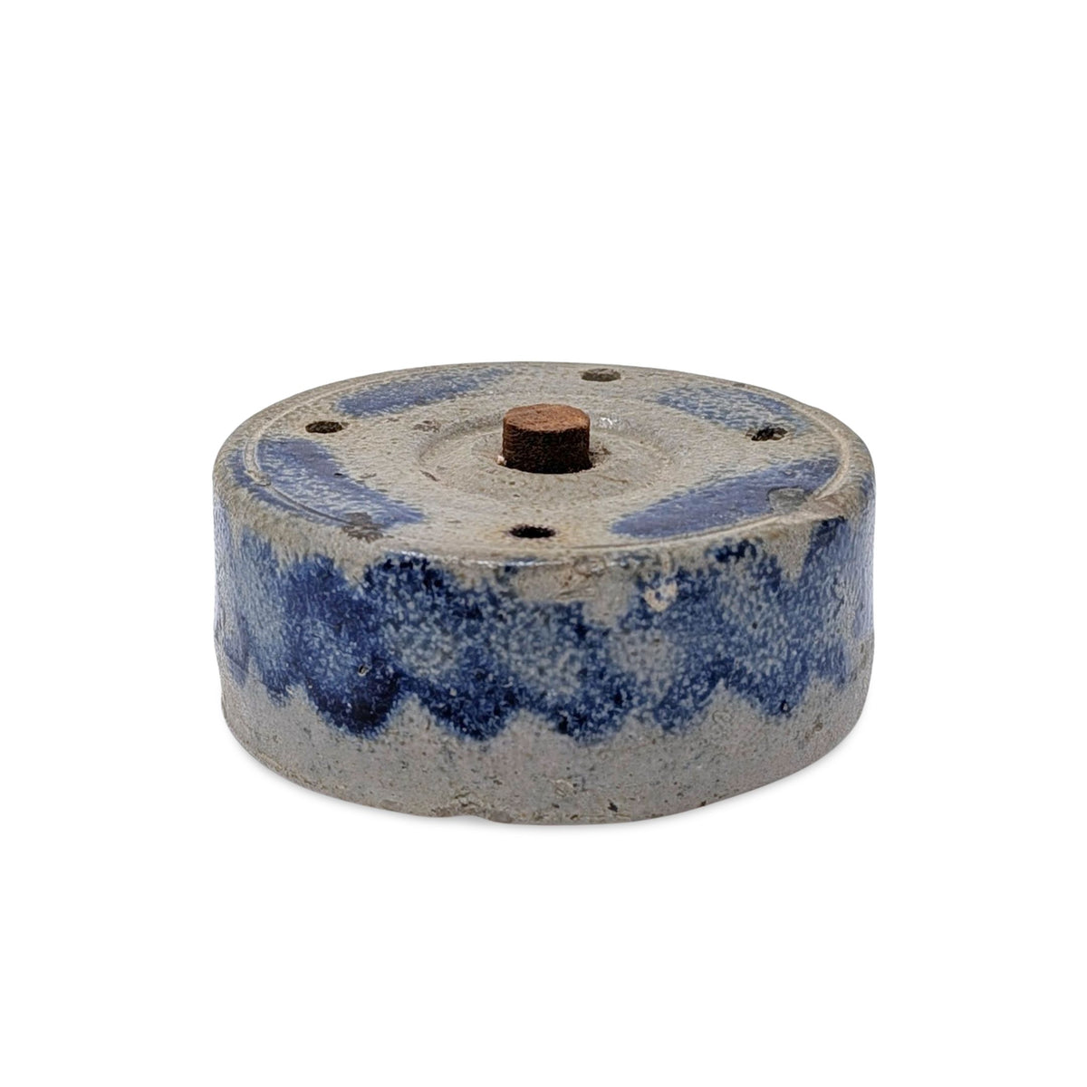 Antique 1810-1830 Baltimore Stoneware Inkwell w/ Cobalt Swag, Thomas Point MD