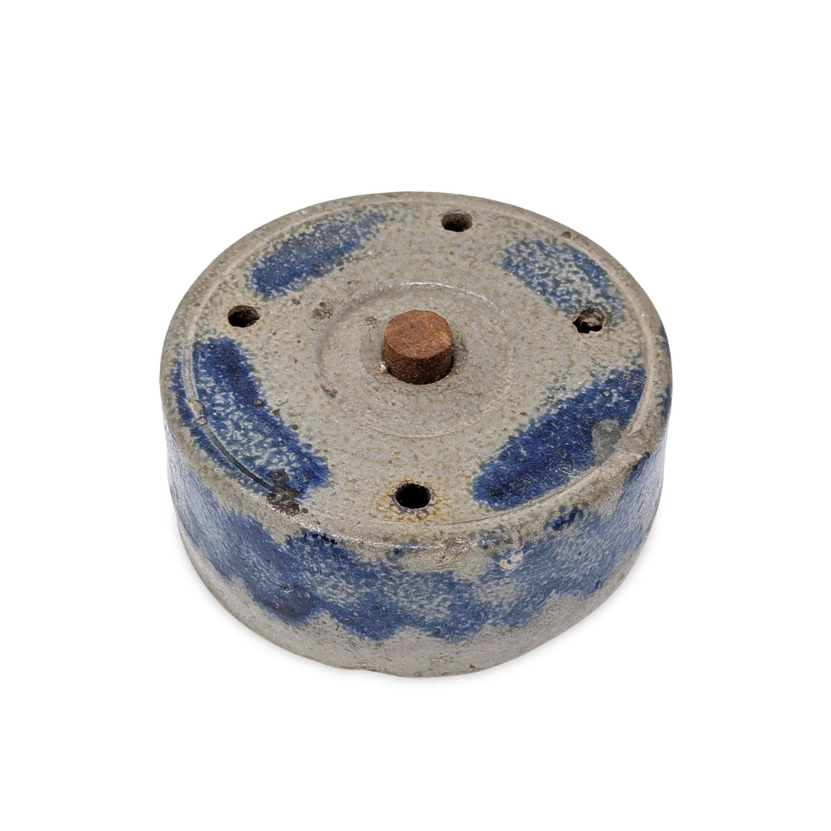 Antique 1810-1830 Baltimore Stoneware Inkwell w/ Cobalt Swag, Thomas Point MD