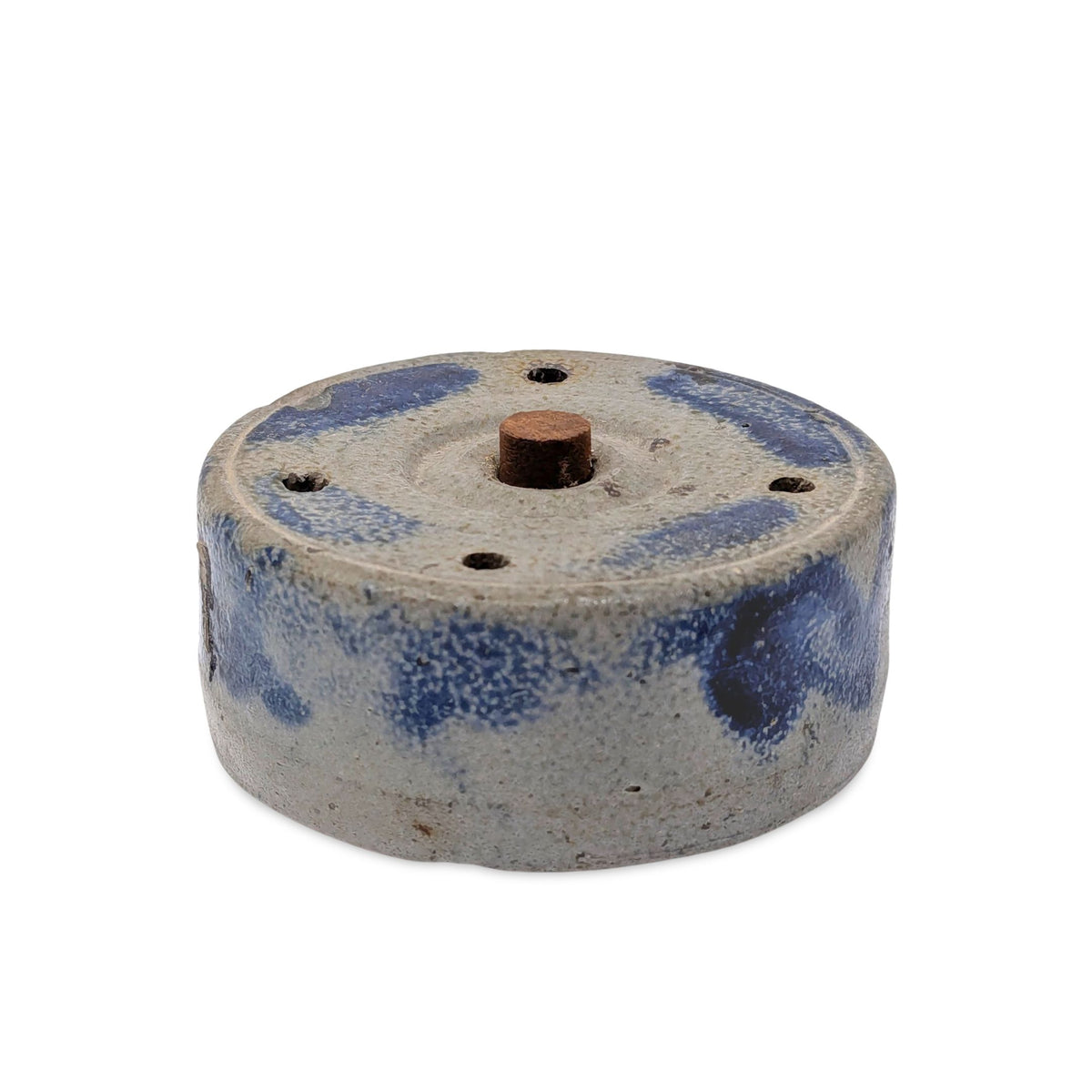 Antique 1810-1830 Baltimore Stoneware Inkwell w/ Cobalt Swag, Thomas Point MD