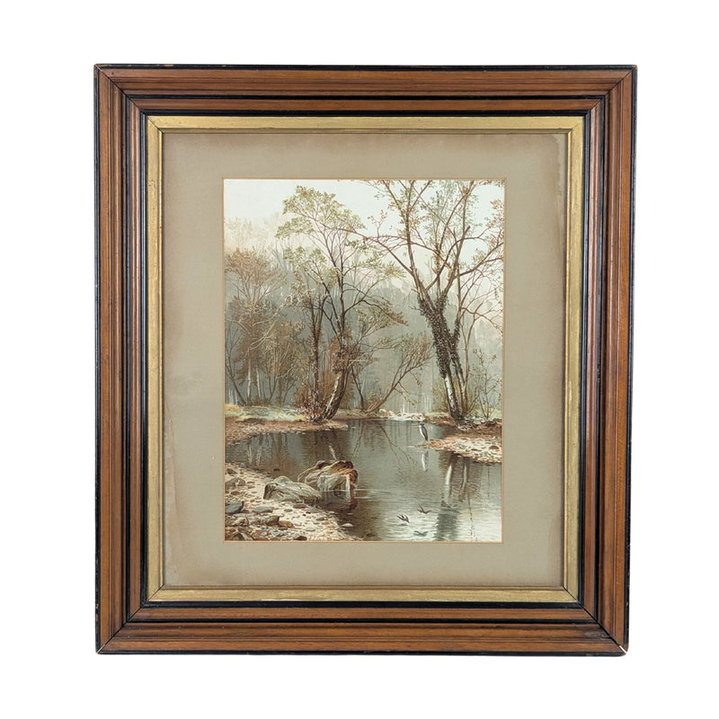 Pair of Framed Antique Chromolithographs of River Scenes by Edward J. Duval