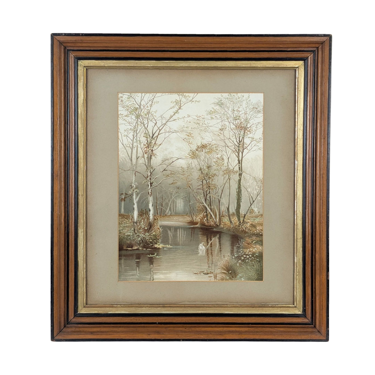Pair of Framed Antique Chromolithographs of River Scenes by Edward J. Duval