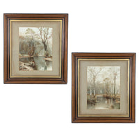 Pair of Framed Antique Chromolithographs of River Scenes by Edward J. Duval