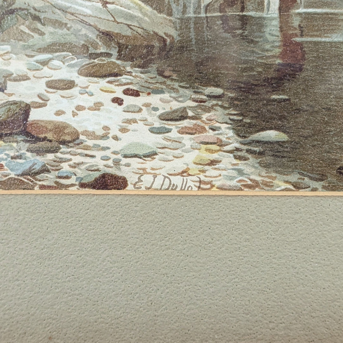 Pair of Framed Antique Chromolithographs of River Scenes by Edward J. Duval