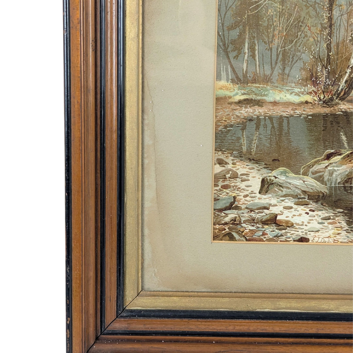 Pair of Framed Antique Chromolithographs of River Scenes by Edward J. Duval