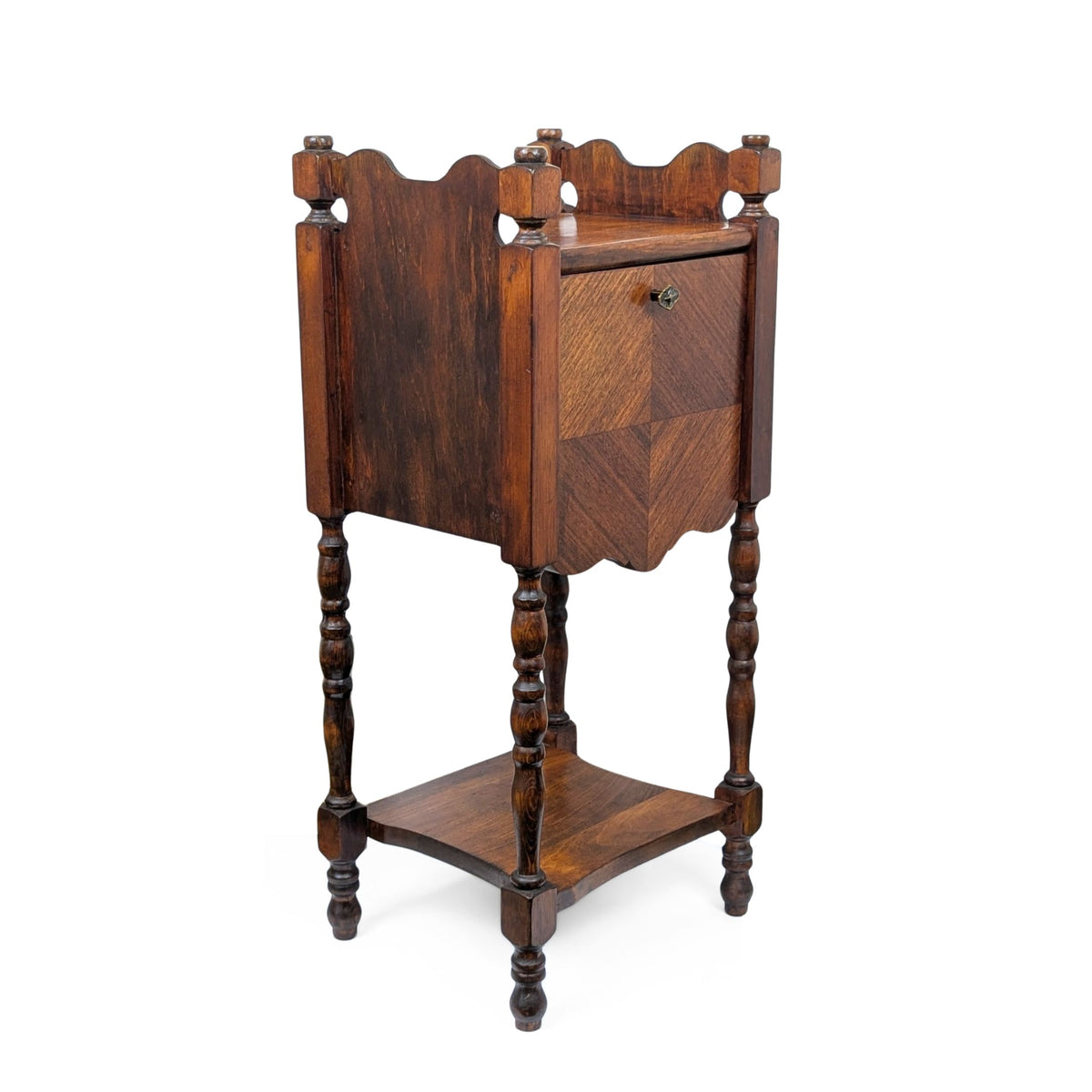 Antique 1920's Maple Smoker Stand/Humidor Cabinet Accent Table - Metal Lined