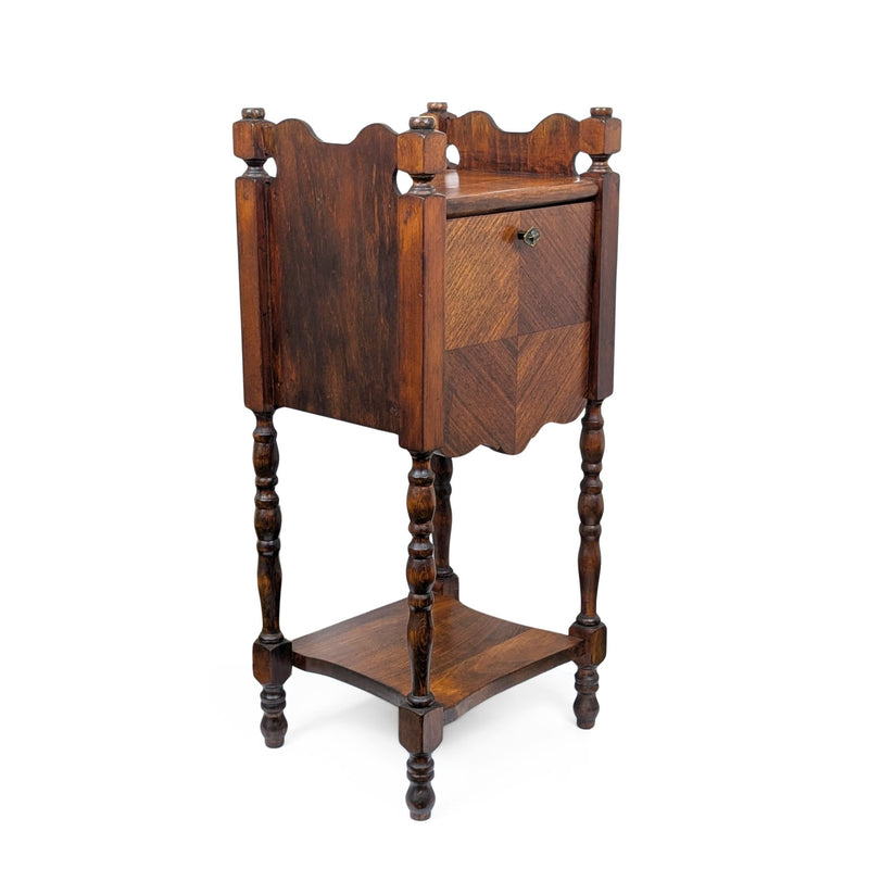 Antique 1920's Maple Smoker Stand/Humidor Cabinet Accent Table - Metal Lined