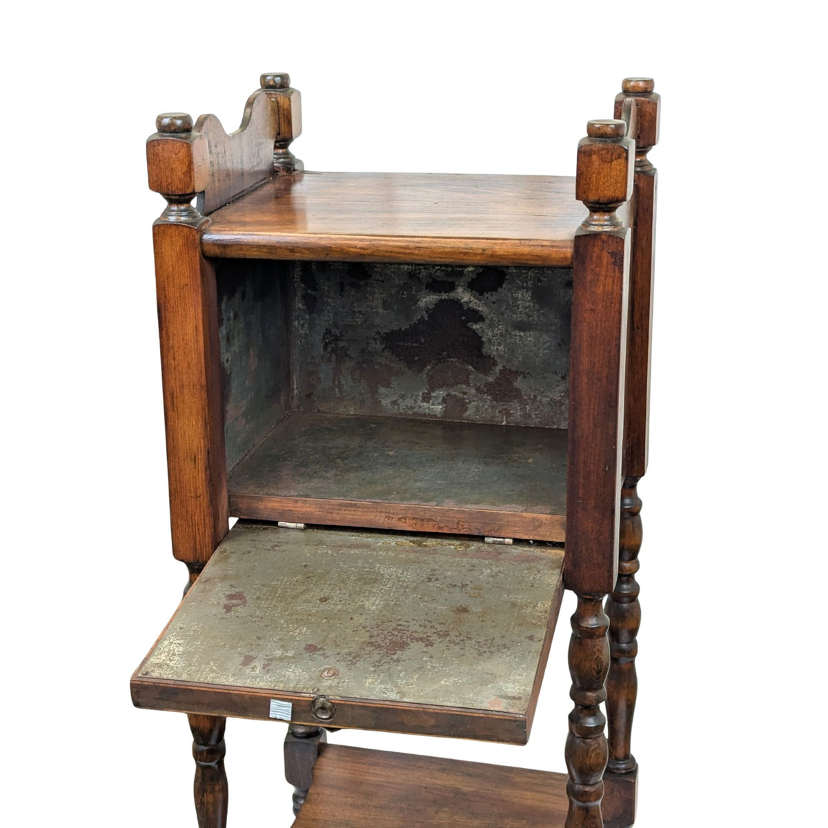 Antique 1920's Maple Smoker Stand/Humidor Cabinet Accent Table - Metal Lined