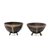 Pair of Antique Brass-Mounted Coconut Shell Tripod Bowls/Cups - Ottoman Style