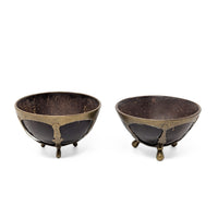 Pair of Antique Brass-Mounted Coconut Shell Tripod Bowls/Cups - Ottoman Style