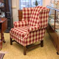 Pair of Johnston Benchworks Red Buffalo Check Wingback Chairs - Mint Condition