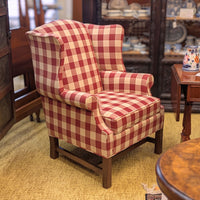 Pair of Johnston Benchworks Red Buffalo Check Wingback Chairs - Mint Condition
