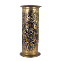 Vintage English Brass Umbrella Stand/Cane Holder, Embossed Tavern Pub Scene
