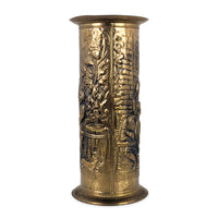 Vintage English Brass Umbrella Stand/Cane Holder, Embossed Tavern Pub Scene