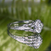 MG Lovebird Art Deco 18K White Gold OEC Diamond Filigree Engagement Ring, Sz 6.5