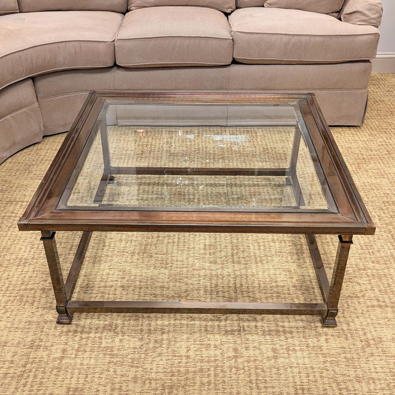 Vintage 1970s Mastercraft Style Brass & Beveled Glass Square Coffee Table - 36"