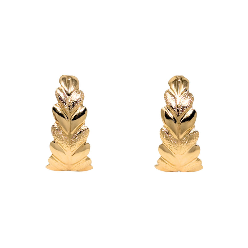 Vintage 14K Yellow Gold Textured Wheat Half-Hoop Tapered Earrings, 1.18g