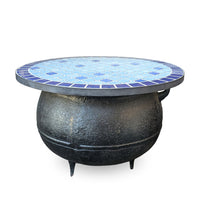 Antique 40-Gallon Cast Iron Cauldron & Mosaic Patio Table / Fire Pit