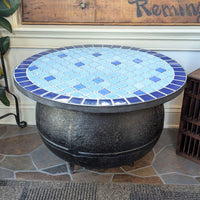 Antique 40-Gallon Cast Iron Cauldron & Mosaic Patio Table / Fire Pit
