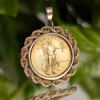 1986 1/10oz American Gold Eagle Rope Bezel Pendant