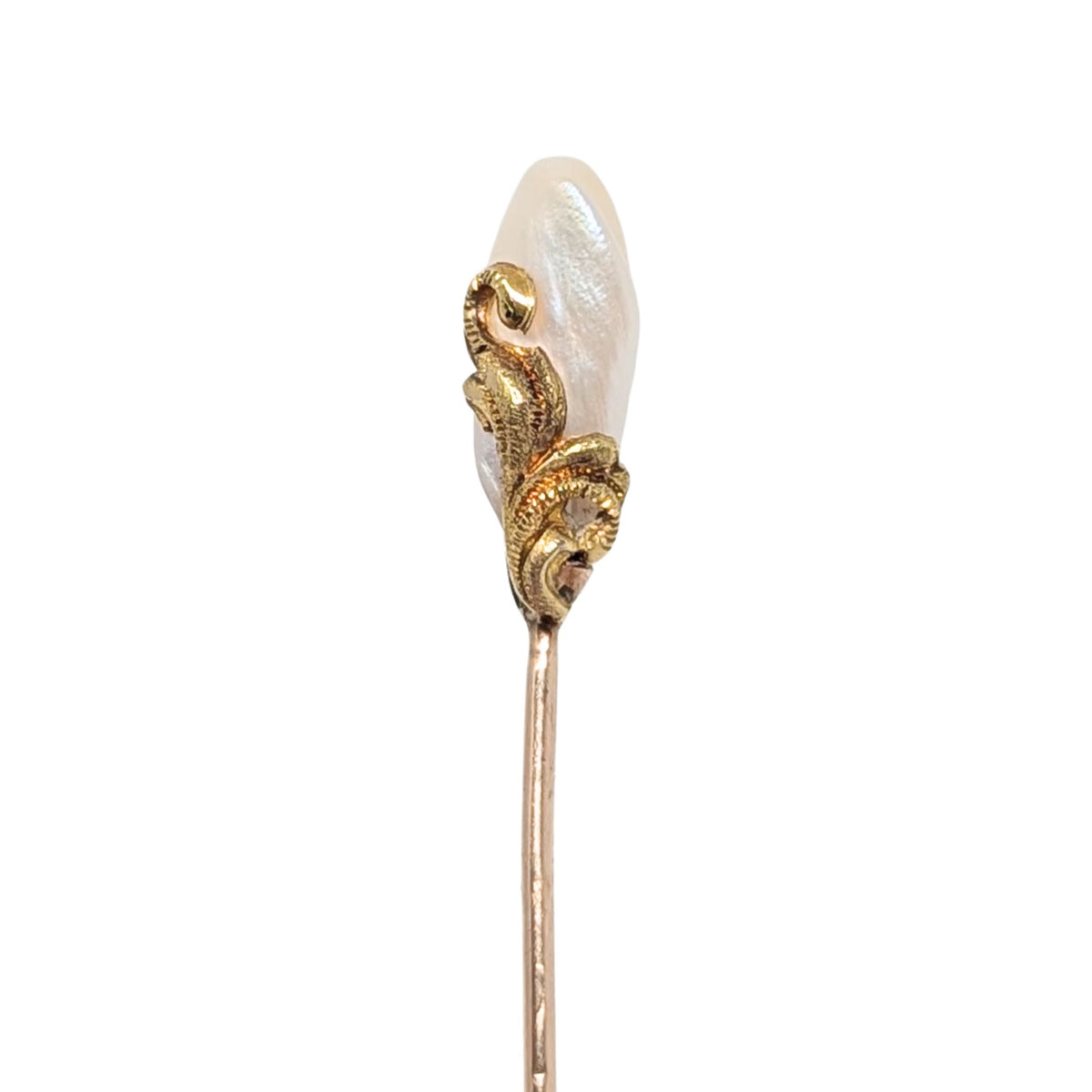 Antique Victorian 9K Gold Baroque Pearl Stick Pin, 11mm - XRF Tested