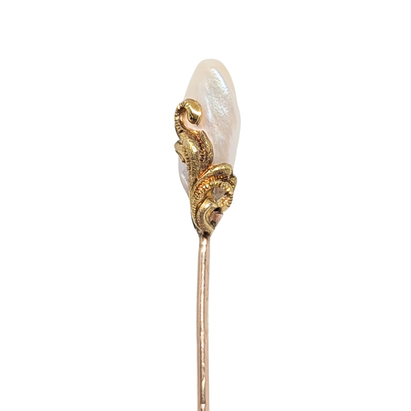 Antique Victorian 9K Gold Baroque Pearl Stick Pin, 11mm - XRF Tested