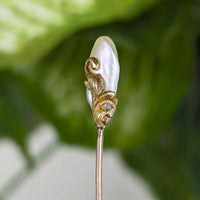 Antique Victorian 9K Gold Baroque Pearl Stick Pin, 11mm - XRF Tested