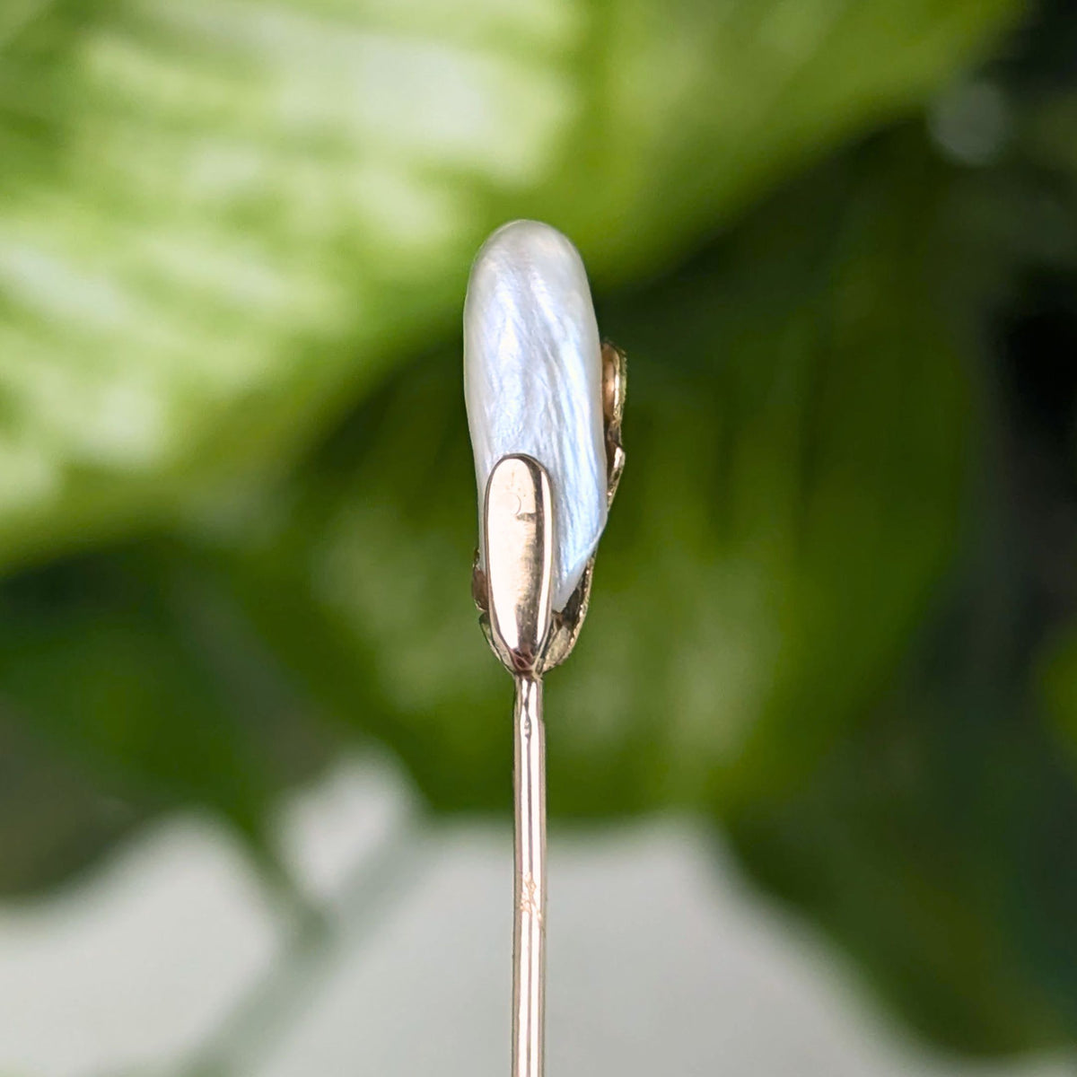 Antique Victorian 9K Gold Baroque Pearl Stick Pin, 11mm - XRF Tested