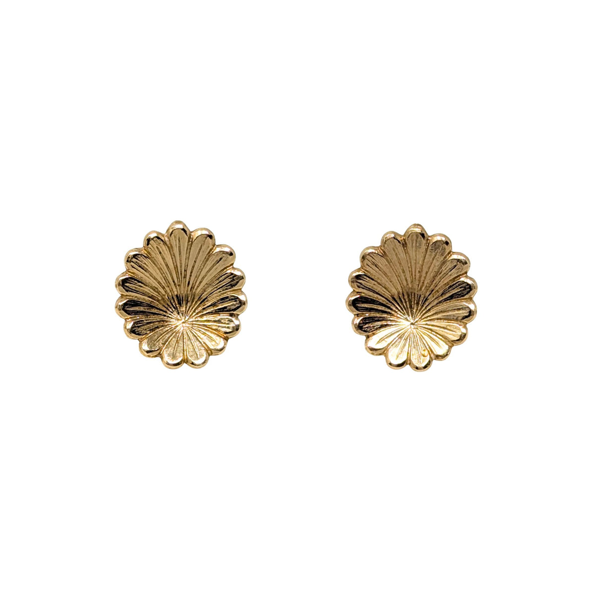 Vintage European Export 14K Solid Gold Fluted Flower Stud Earrings - 1.7g