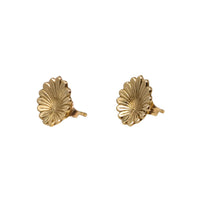 Vintage European Export 14K Solid Gold Fluted Flower Stud Earrings - 1.7g