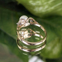 Vintage 10K Yellow Gold 5.8mm Pearl & Diamond Ring - Size 5.25