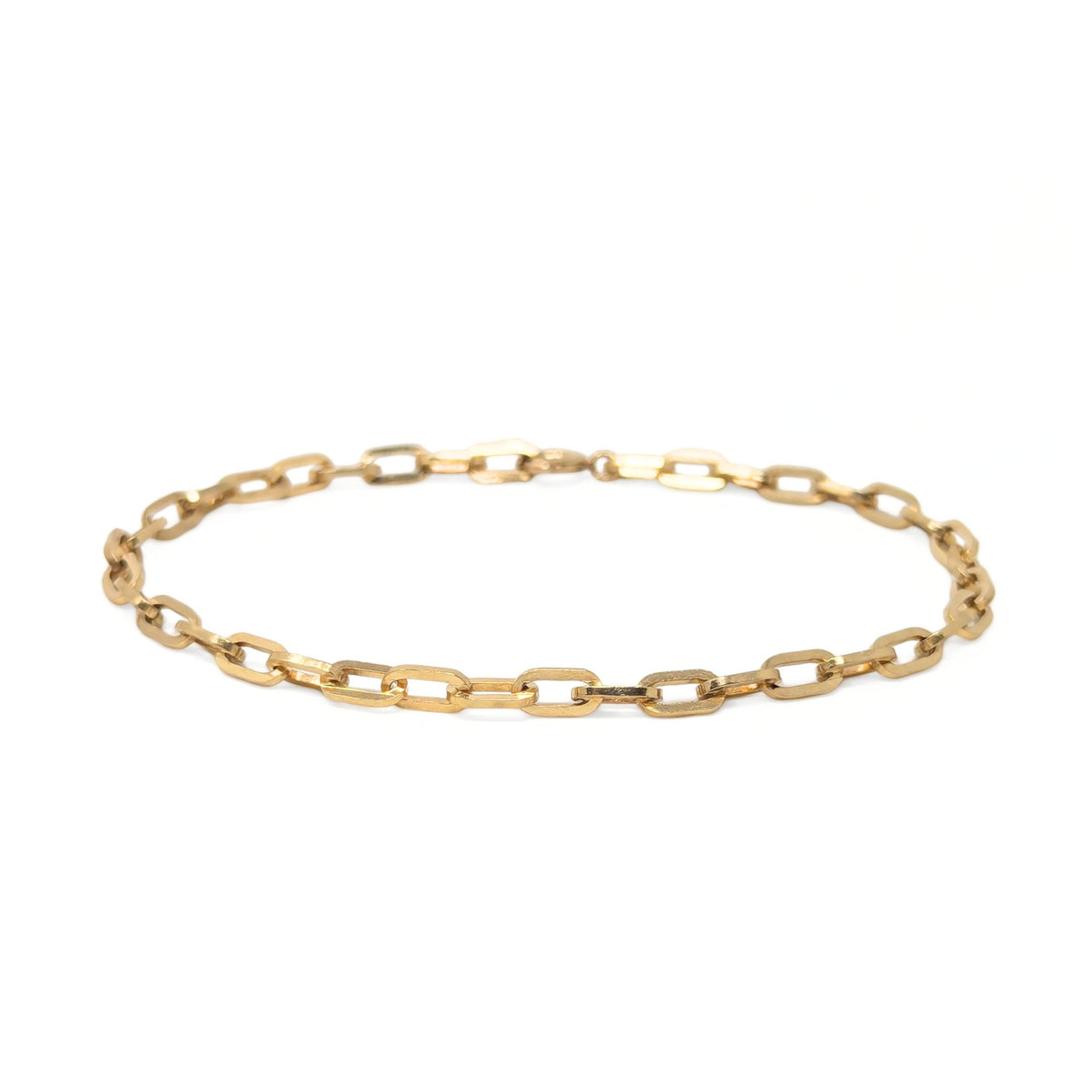 Vintage European 14K Yellow Gold Paperclip Link Chain Bracelet, 7.5"
