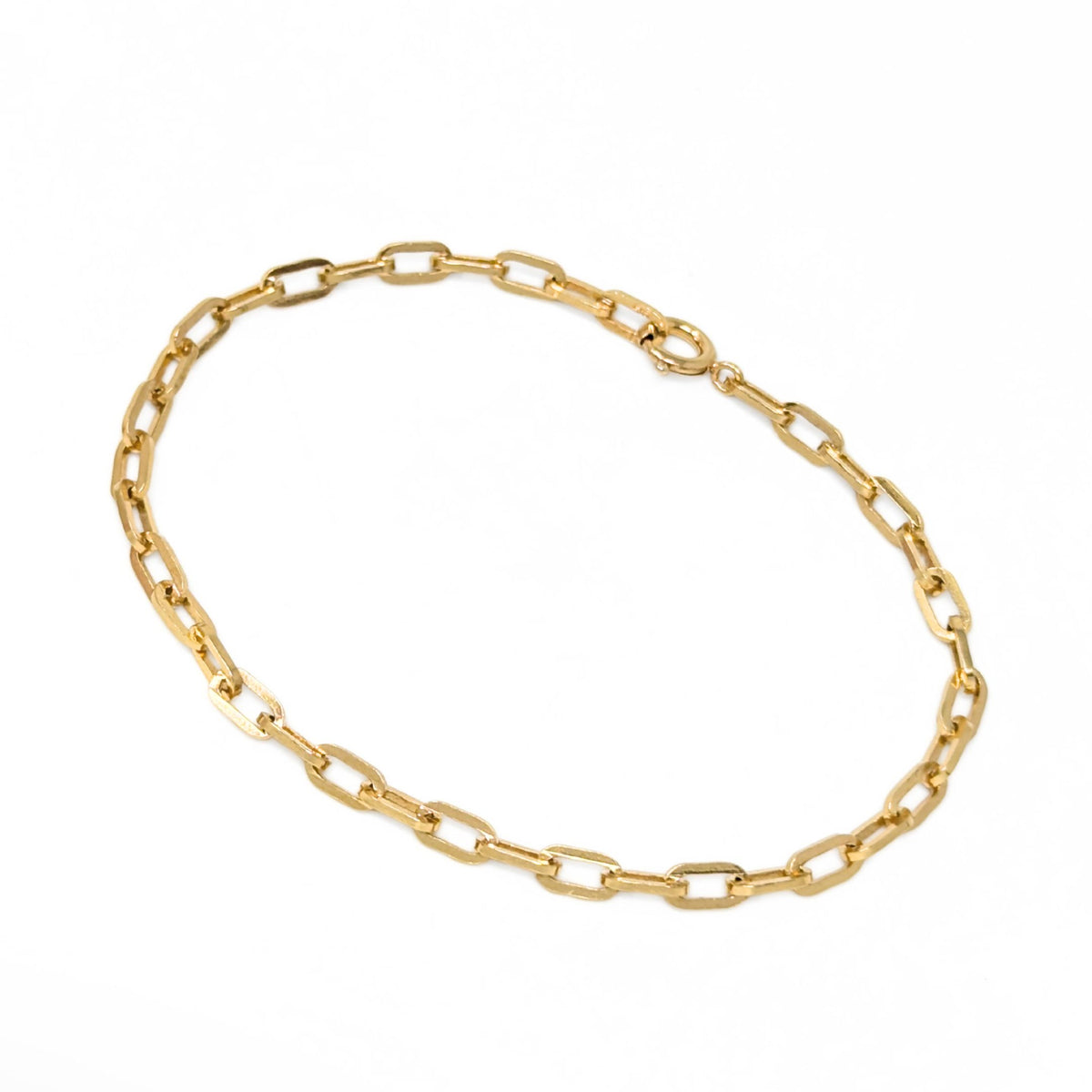 Vintage European 14K Yellow Gold Paperclip Link Chain Bracelet, 7.5"