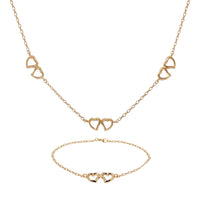 Vintage 14K Gold Open Double Heart 16” Necklace & 7” Bracelet