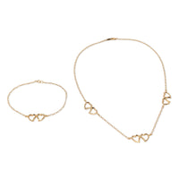 Vintage 14K Gold Open Double Heart 16” Necklace & 7” Bracelet