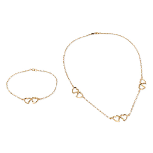 Vintage 14K Gold Open Double Heart 16” Necklace & 7” Bracelet